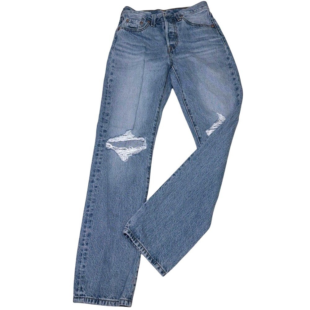Levi's women's distressed 501 straight jeans classic cotton‎ size 24